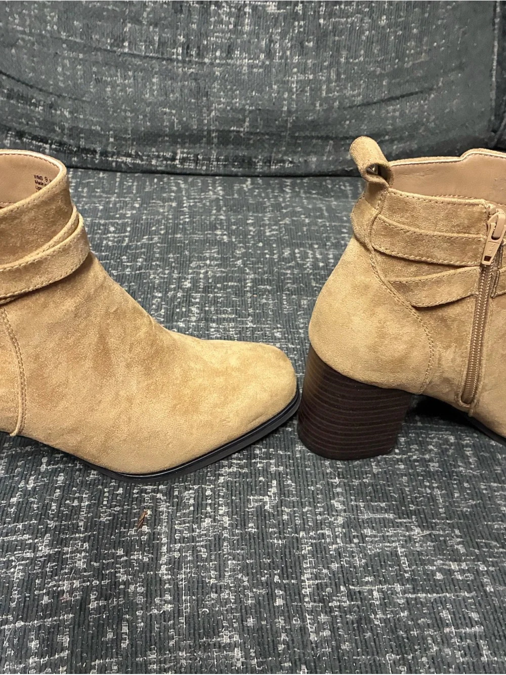Kohl's Camel Suede Ankle Booties with Wrap Strap Detail